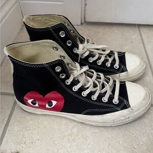 Black High-Top Shoes with Red Heart Design
